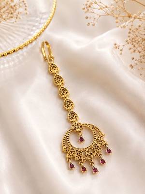 Mehendi gold oxidsed plated red american diamond maang tikka 5