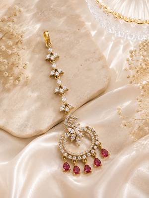 Mehendi gold oxidsed plated red american diamond maang tikka 2