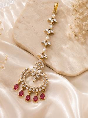 Mehendi gold oxidsed plated red american diamond maang tikka 3