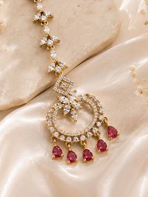 Mehendi gold oxidsed plated red american diamond maang tikka 4