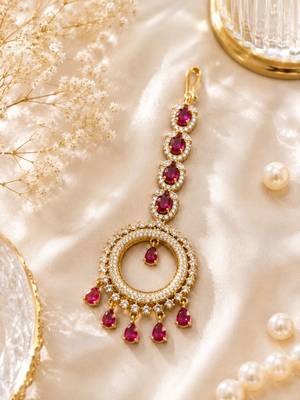 Mehendi gold oxidsed plated red american diamond maang tikka 2