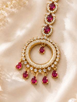 Mehendi gold oxidsed plated red american diamond maang tikka 4