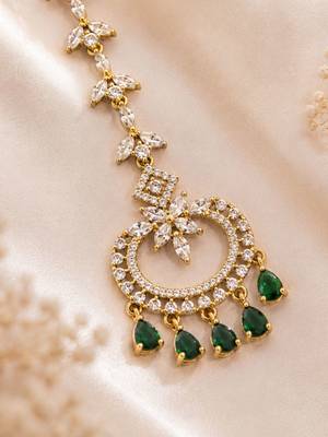 Mehendi gold oxidsed plated green american diamond maang tikka 4