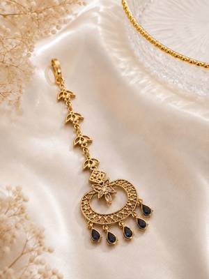 Mehendi gold oxidsed plated green american diamond maang tikka 5