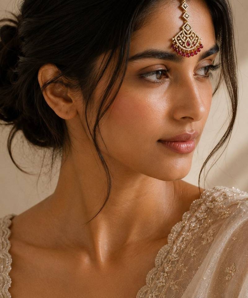 Mehendi gold oxidsed plated red american diamond maang tikka