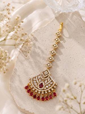 Mehendi gold oxidsed plated red american diamond maang tikka 2