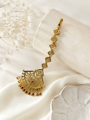 Mehendi gold oxidsed plated red american diamond maang tikka 5
