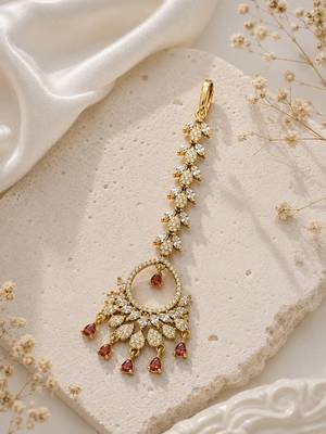 Mehendi gold oxidsed plated red american diamond maang tikka 1