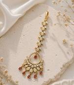 Mehendi gold oxidsed plated red american diamond maang tikka