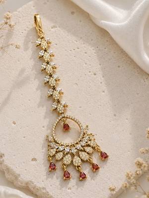 Mehendi gold oxidsed plated red american diamond maang tikka 2
