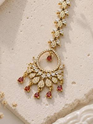 Mehendi gold oxidsed plated red american diamond maang tikka 3