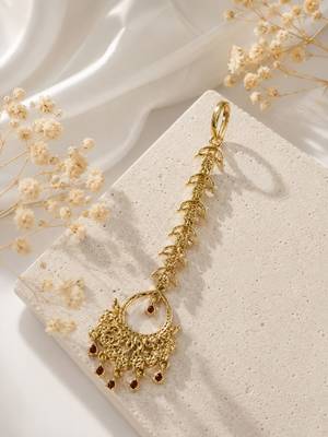 Mehendi gold oxidsed plated red american diamond maang tikka 4