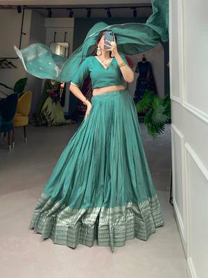 sea green chanderi woven traditional lehenga choli 1