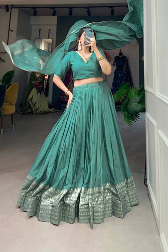 sea green chanderi woven traditional lehenga choli