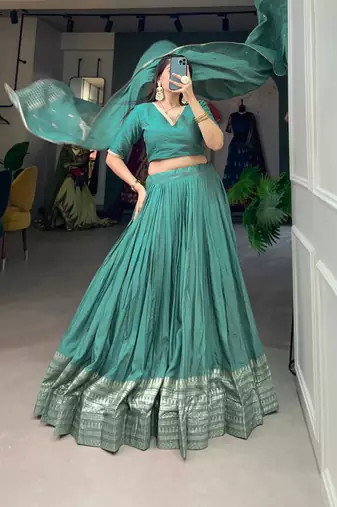 sea green chanderi woven traditional lehenga choli