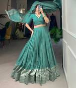 sea green chanderi woven traditional lehenga choli