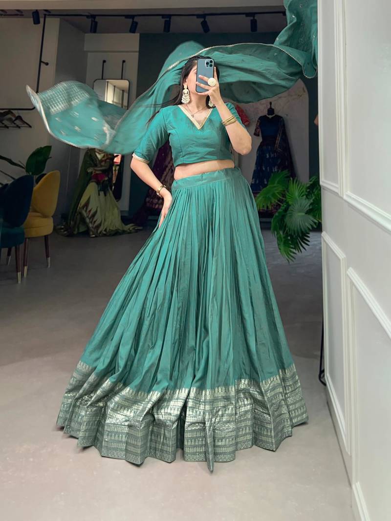 sea green chanderi woven traditional lehenga choli