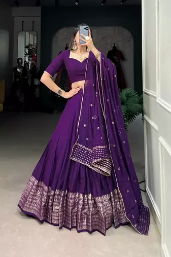 purple chanderi woven traditional lehenga choli