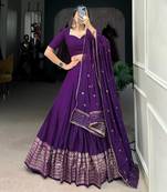 purple chanderi woven traditional lehenga choli