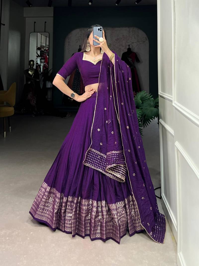 purple chanderi woven traditional lehenga choli