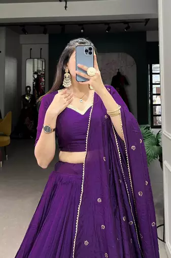 purple chanderi woven traditional lehenga choli