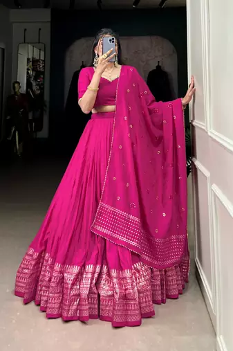 rani pink chanderi woven traditional lehenga choli