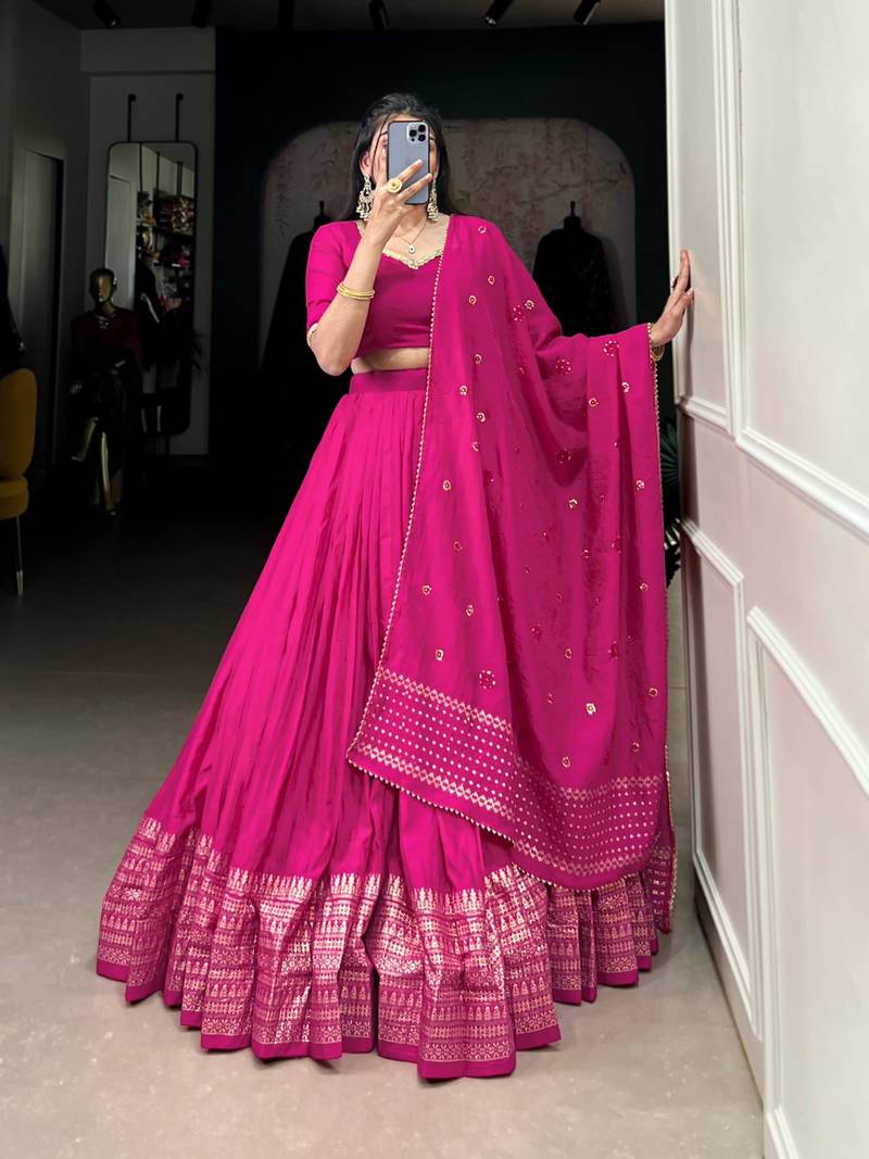 rani pink chanderi woven traditional lehenga choli