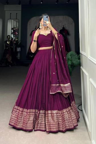 wine chanderi woven traditional lehenga choli