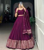 wine chanderi woven traditional lehenga choli