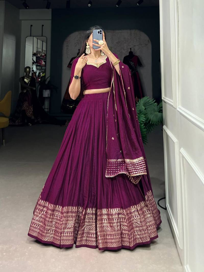 wine chanderi woven traditional lehenga choli