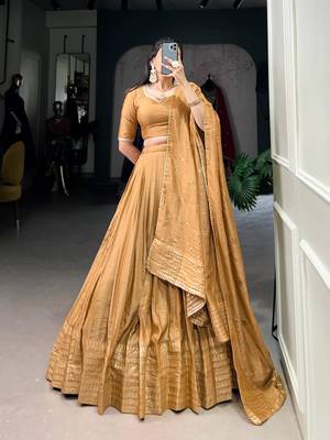 dark yellow chanderi woven traditional lehenga choli 1