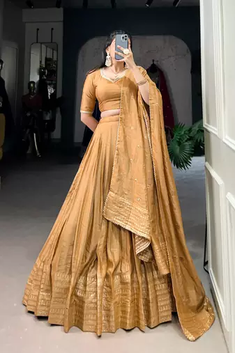 dark yellow chanderi woven traditional lehenga choli