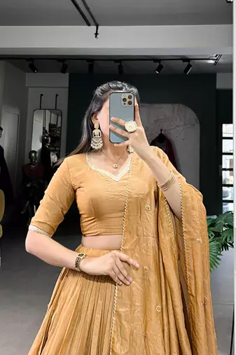 dark yellow chanderi woven traditional lehenga choli
