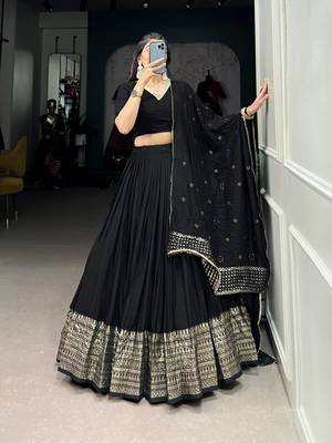 black chanderi woven traditional lehenga choli 1