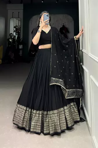 black chanderi woven traditional lehenga choli