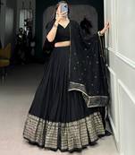 black chanderi woven traditional lehenga choli