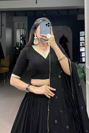 black chanderi woven traditional lehenga choli