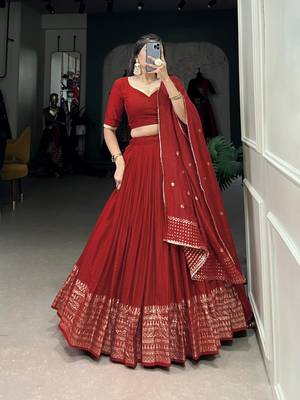 red chanderi woven traditional lehenga choli 1
