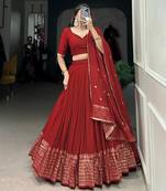 red chanderi woven traditional lehenga choli