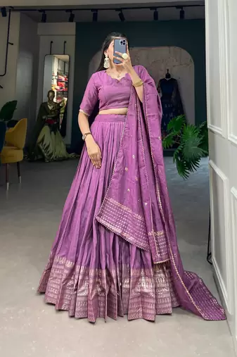 lavender chanderi woven traditional lehenga choli