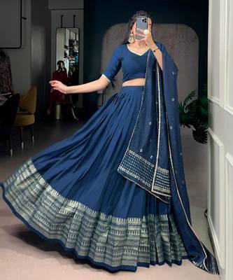 navy blue chanderi woven traditional lehenga choli 1