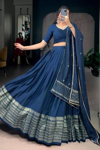 navy blue chanderi woven traditional lehenga choli