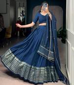 navy blue chanderi woven traditional lehenga choli