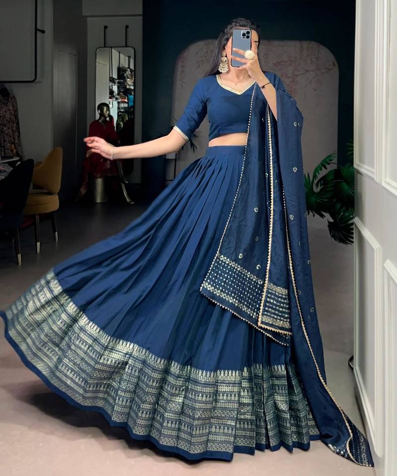 navy blue chanderi woven traditional lehenga choli