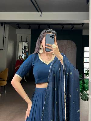navy blue chanderi woven traditional lehenga choli 2