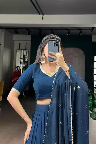 navy blue chanderi woven traditional lehenga choli