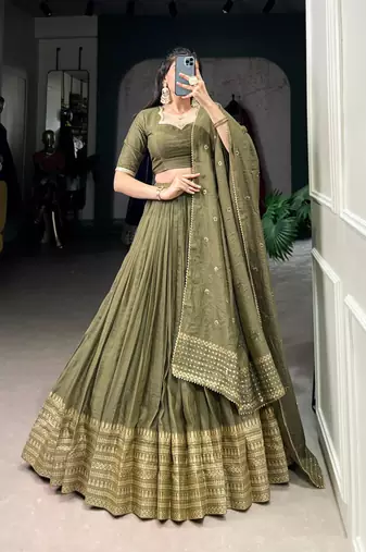 olive chanderi woven traditional lehenga choli