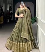 olive chanderi woven traditional lehenga choli