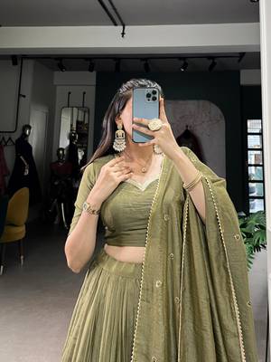 olive chanderi woven traditional lehenga choli 2