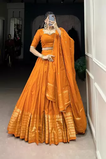 orange chanderi woven traditional lehenga choli
